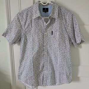 Ben Sherman Short Sleeve Shirt Small Stretch Black and White Polka Dot